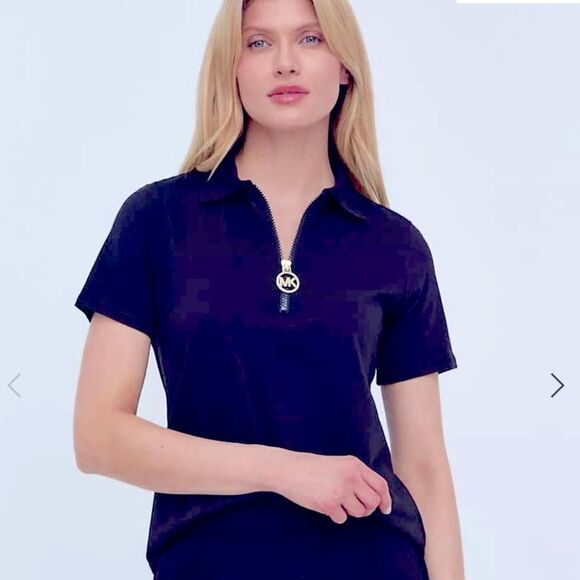 MICHAEL Michael Kors Women’s Navy Polo Top with MK Zipper - Picture 1 of 11